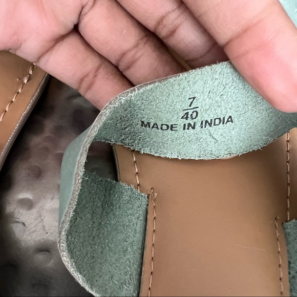 Rule London Leather Double Buckle Slides in Mint - Picture 5 of 8